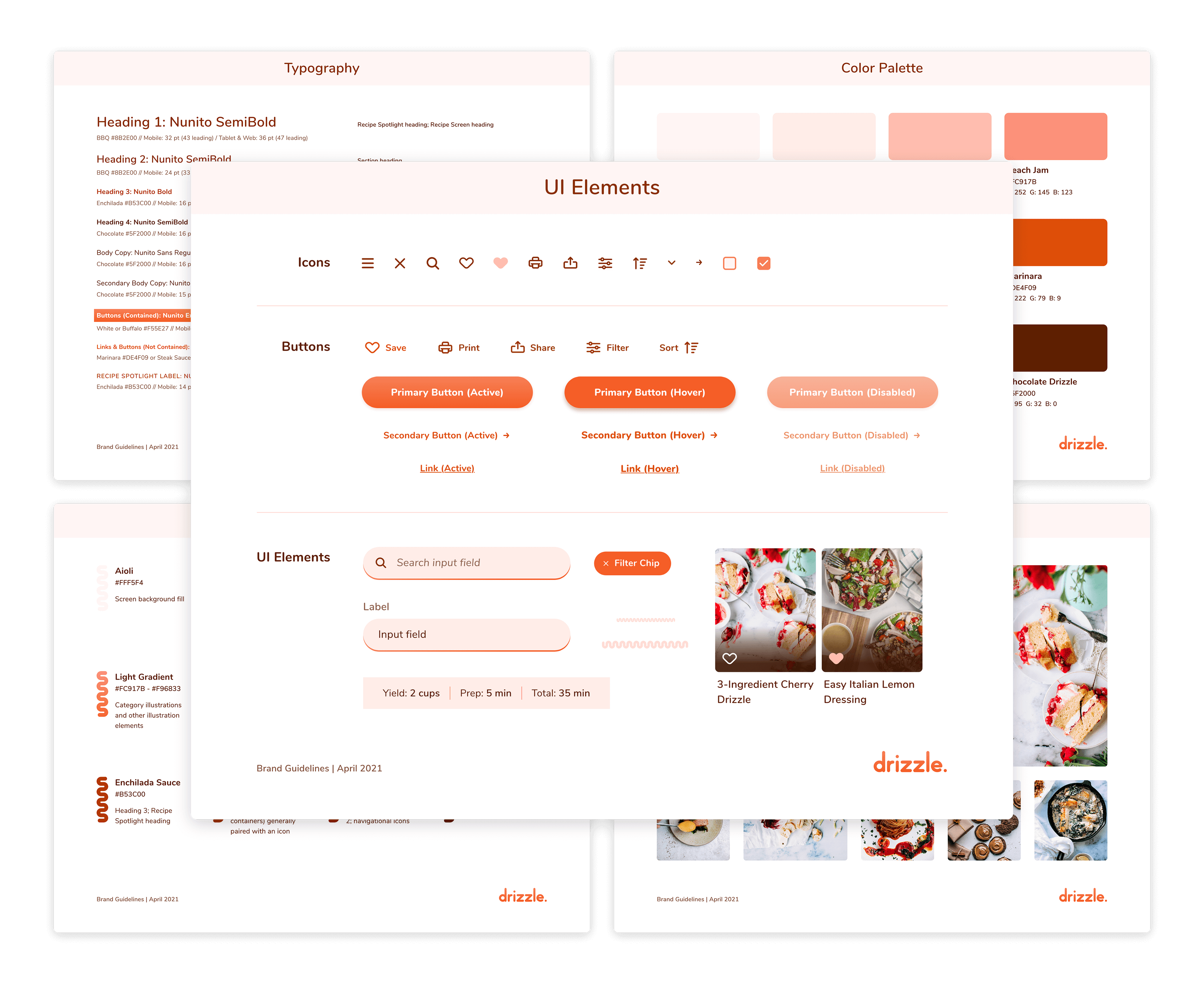 UI Elements page of style guide layered on top of several other pages from the document