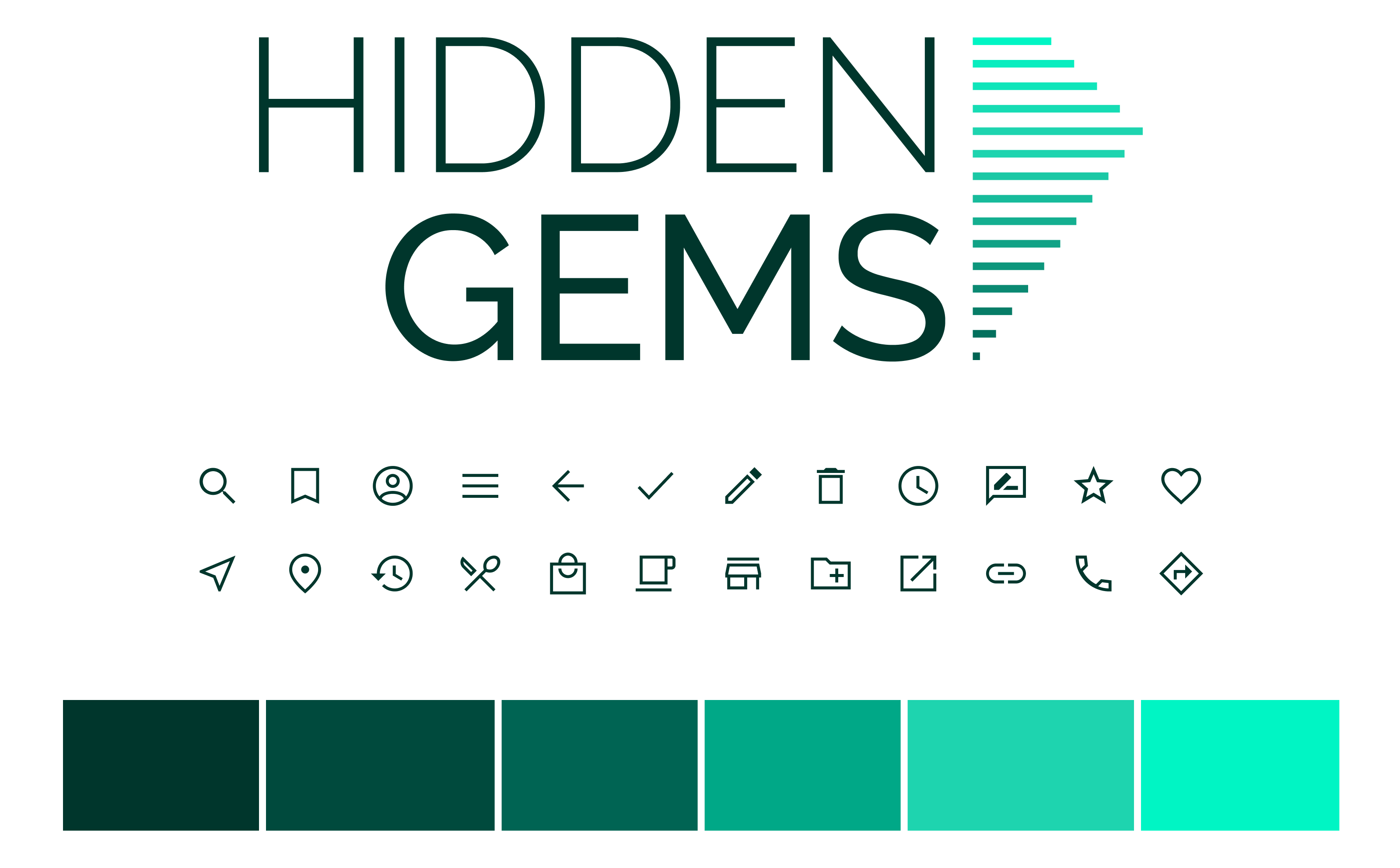 Hidden Gems logo, icon set and color palette.